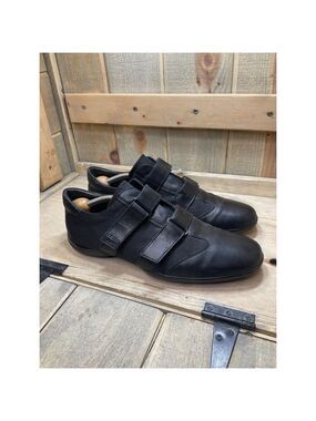 US10 EU43 Geox Respira Mens Leather Black Sneakers Hook and Eye Casual Shoes